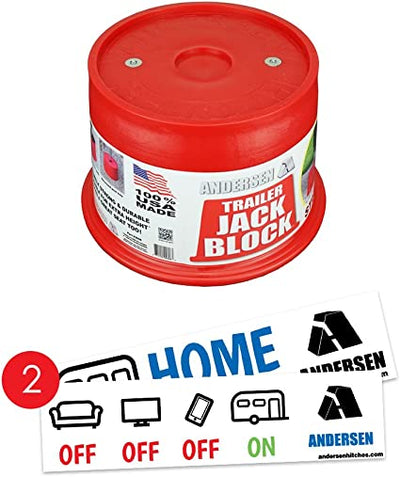 Magnetic design of the Andersen Trailer Jack Block sticking to a stabilizer jack
