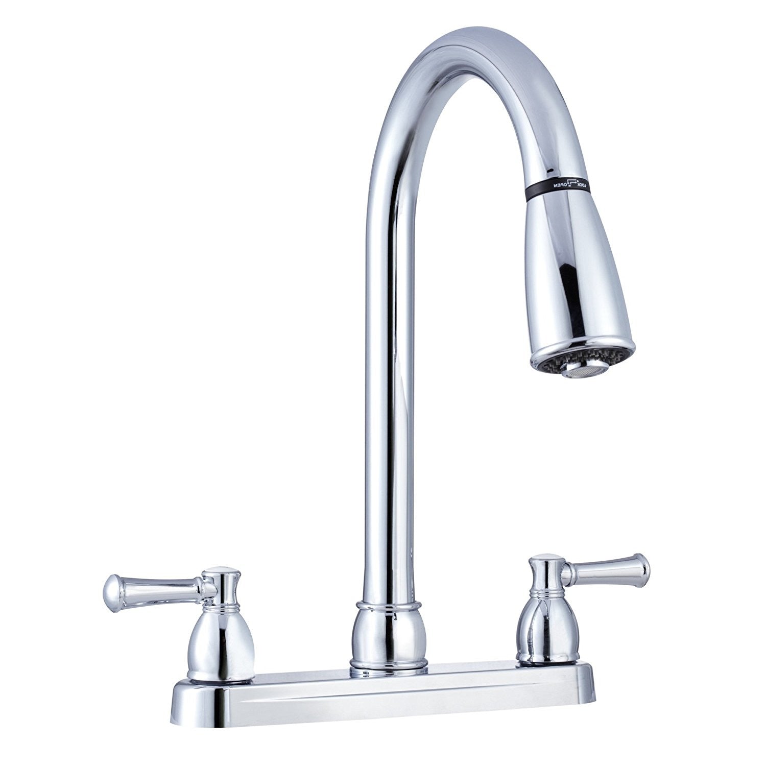 Dura Faucet 8 inch RV kitchen faucet with chrome finish and pull-down spout