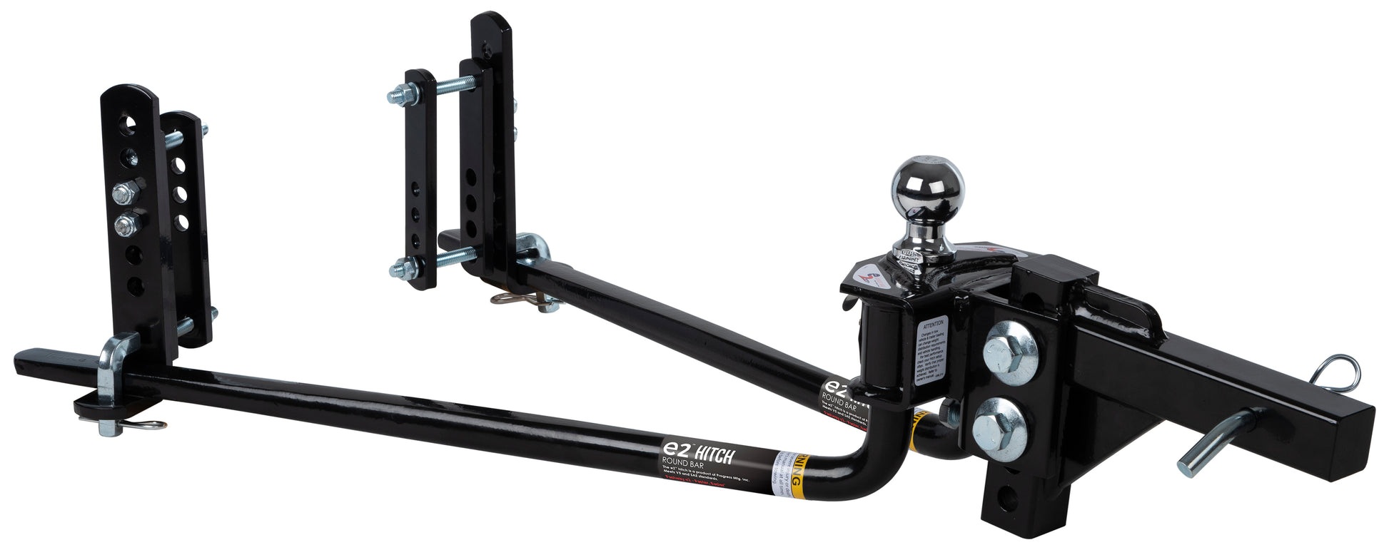 A black round bar weight distribution hitch with built-in sway control, including shank and ballmount but no hitch ball.