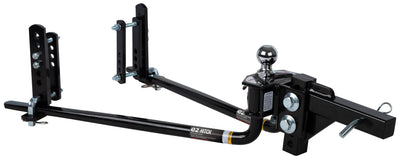A black round bar weight distribution hitch with built-in sway control, including shank and ballmount but no hitch ball.
