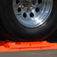 RV tire positioned on completed leveling setup