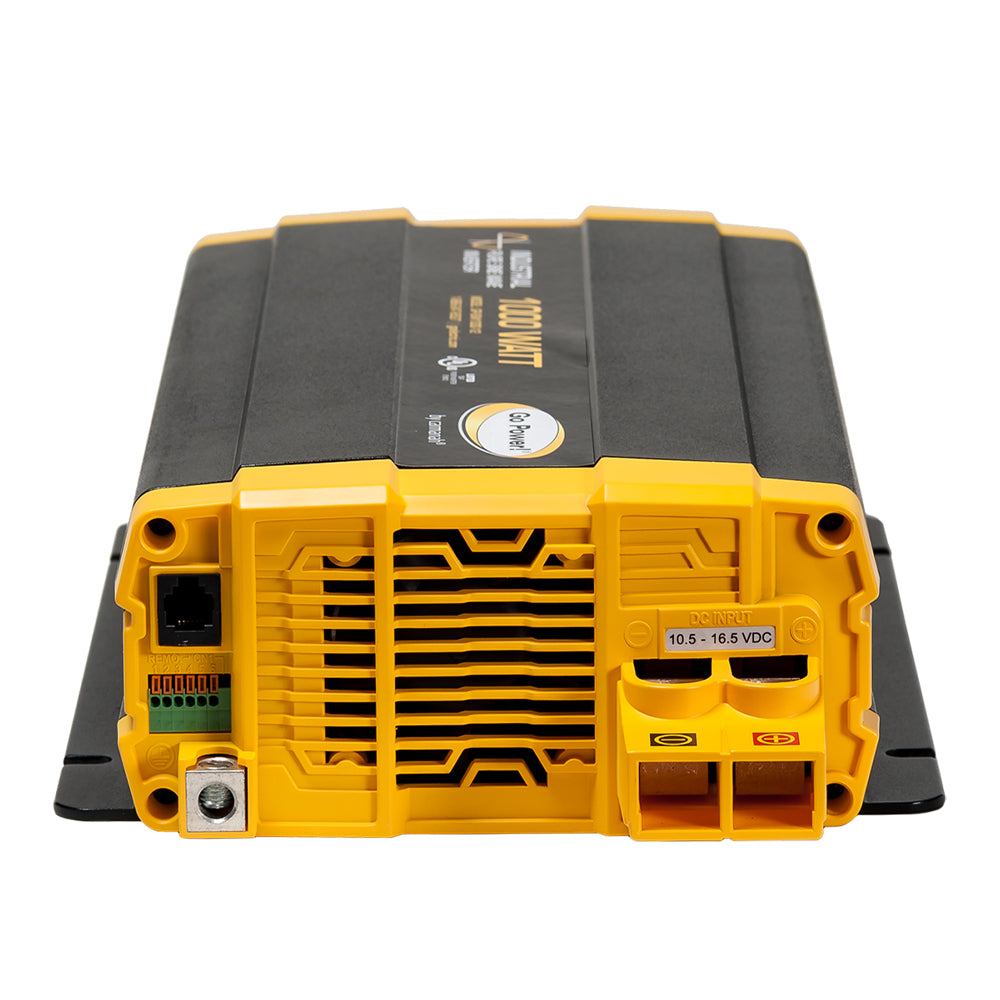 Go Power 1000W Pure Sine Wave Inverter – Dual GFCI, 12V to 120V AC power conversion side view