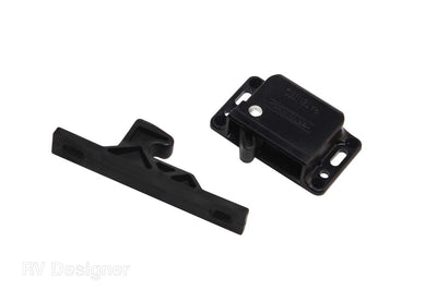 Black RV cabinet latch with strike plate