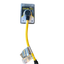 A yellow power cord adapter with a 30 amp female to 15 amp male pigtail, featuring a high-visibility yellow jacket and solid brass contacts.