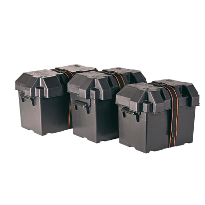 Vented design with lid and strap for RV batteries