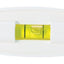 A white RV level bubble indicator with a yellow liquid level indicator within a clear vial, mounted on a white surface with adhesive backing.