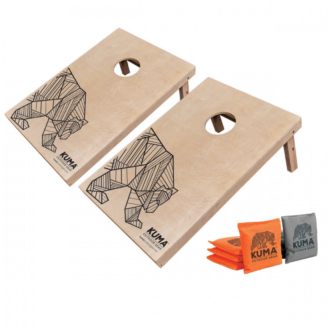 Kuma Bear Toss game featuring two durable plywood platforms and bean bags.