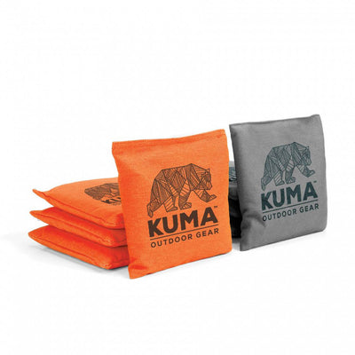 Kuma Bear Toss plywood boards with orange and grey bean bags
