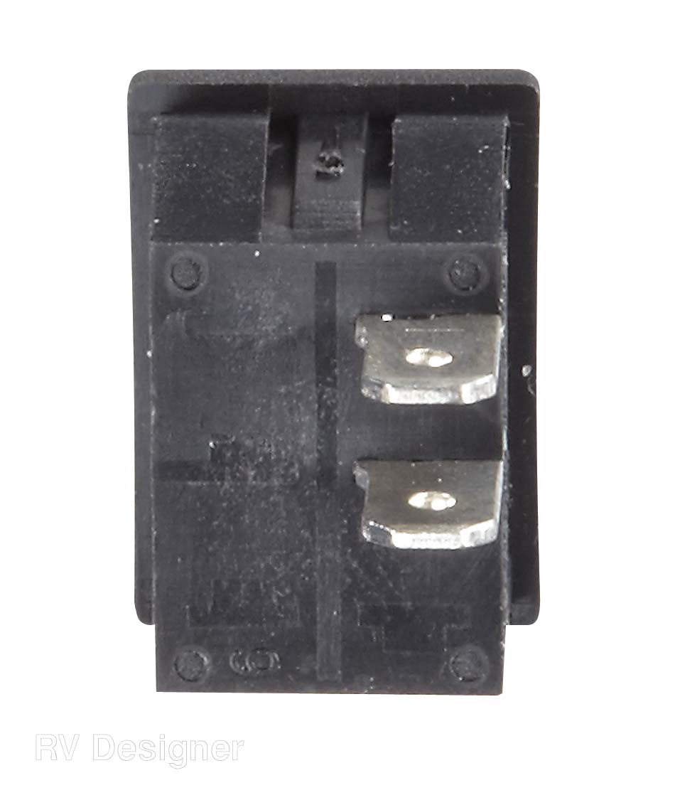 Close-up of RV electrical rocker switch blade terminals