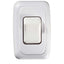 A single-pole, single-throw switch in a white color with a round, flat blade and a rectangular backplate.