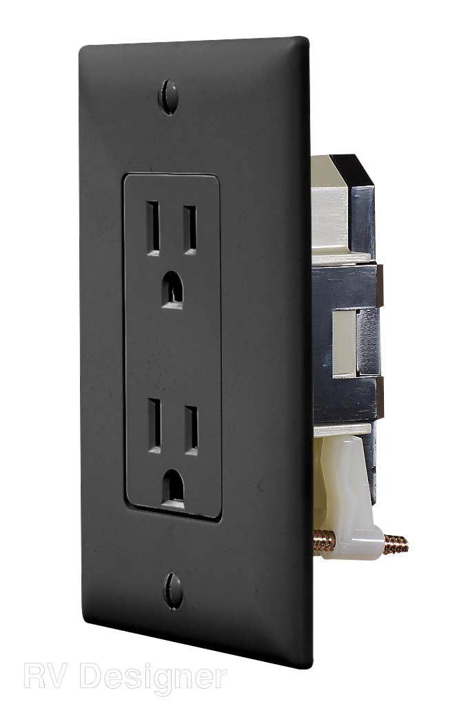 RV Designer dual 125V AC power receptacle black
