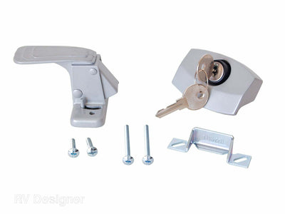 RV Designer silver entry door handle with push button lock