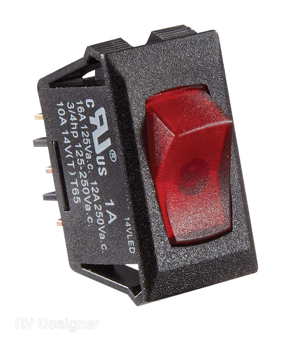 RV Designer illuminated rocker switch red light
