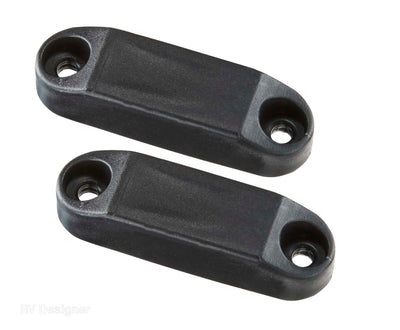 A pair of black magnetic door catches for RVs.