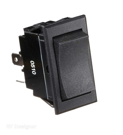 RV Designer black momentary rocker switch front view
