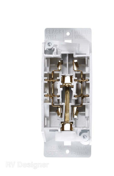 RV power receptacle with white cover plate

