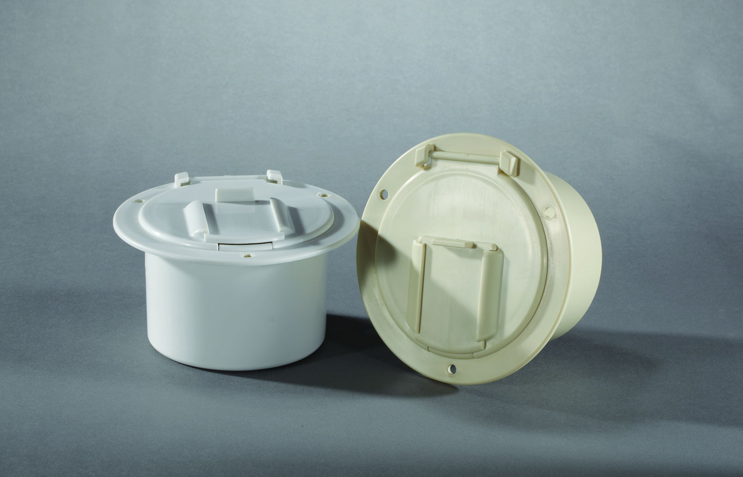 Polar white low profile RV electrical cord hatch
