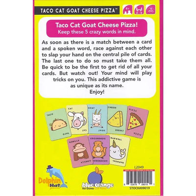 “Blue Orange Taco Cat Goat Cheese Pizza portable travel card game”