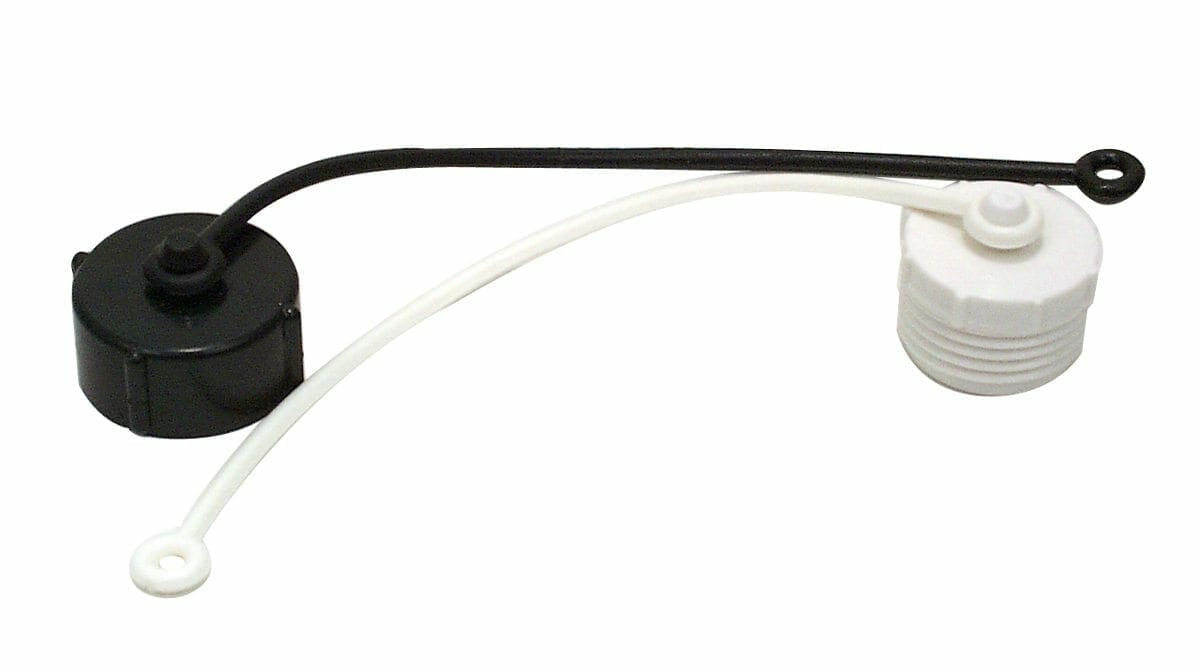 RV sewer cap with garden hose connector
